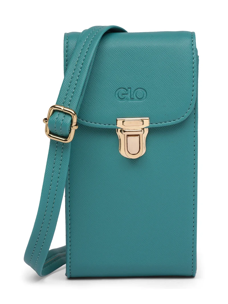 جلو باص حقيبة نسائية جلد نباتي أخضر بنقوش وحزام قابل للفصل من جلوبس