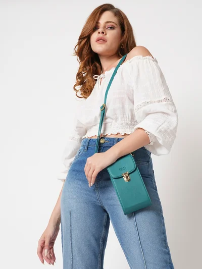 globus Globus Women Green Vegan Leather Textured Sling Bag With Detachable Strap