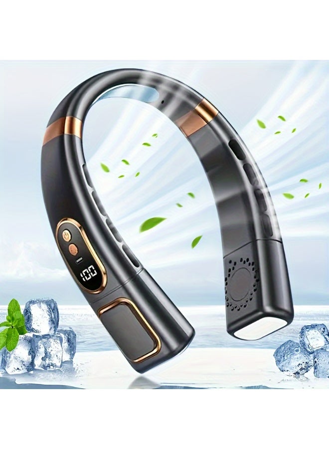 Nicor Portable Neck Fan, Rechargeable Bladeless Cooling Neck Fan, 5 Speeds Blow Cold Air Adjustable LED Digital Display, 4000 mAh Battery USB Rechargeable ,360° Airflow Silent noise reduction Personal Fan For Men and Women, Portable Camping Travel, Black - Image 1