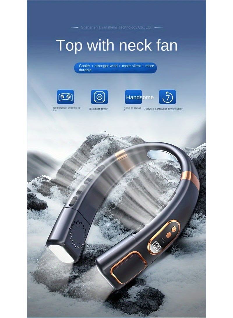 Nicor Portable Neck Fan, Rechargeable Bladeless Cooling Neck Fan, 5 Speeds Blow Cold Air Adjustable LED Digital Display, 4000 mAh Battery USB Rechargeable ,360° Airflow Silent noise reduction Personal Fan For Men and Women, Portable Camping Travel, Black - Image 2