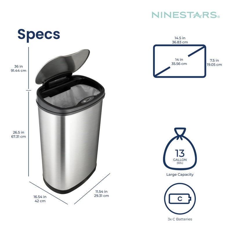 Ninestars DZT-50-25 Motion Sensor Trash Can, Large, Silver - Image 5