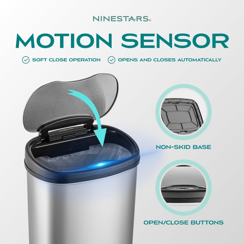 Ninestars DZT-50-25 Motion Sensor Trash Can, Large, Silver - Image 2
