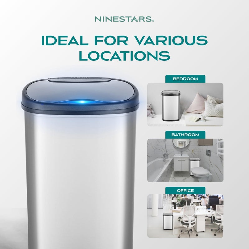 Ninestars DZT-50-25 Motion Sensor Trash Can, Large, Silver - Image 3