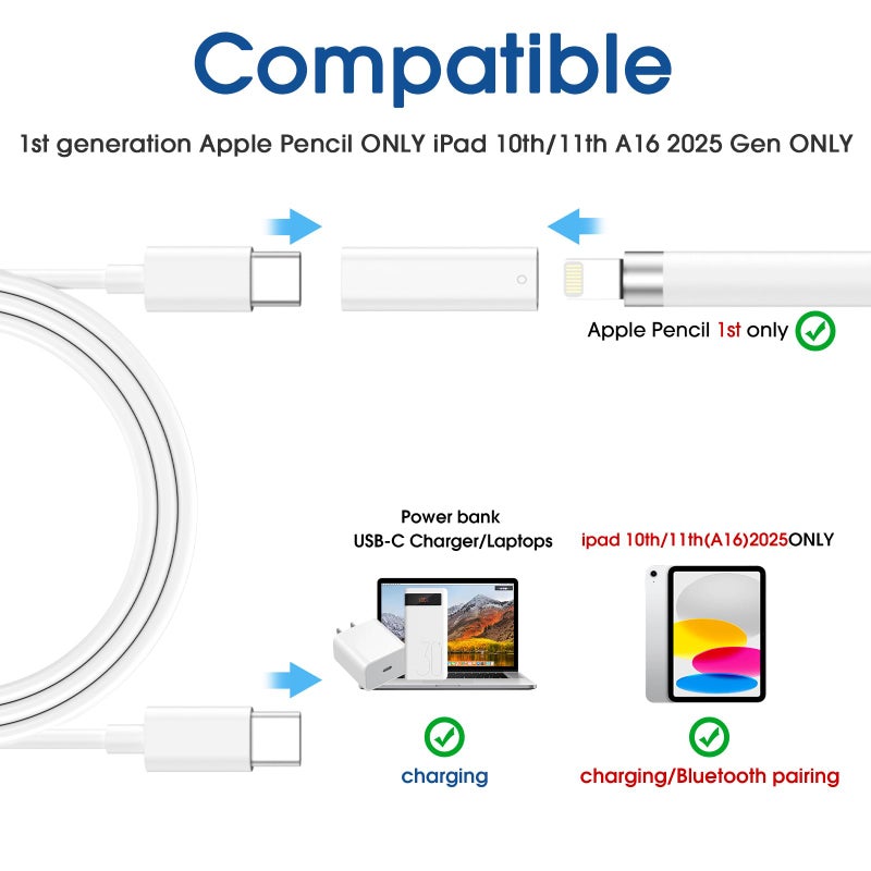 TechMatte Charging Adapter Compatible with Apple Pencil 1st Generation, Lightning to USB-C Charger Connector, Supports Pairing with iPad 10th/11th A16 2025 Gen - Image 2