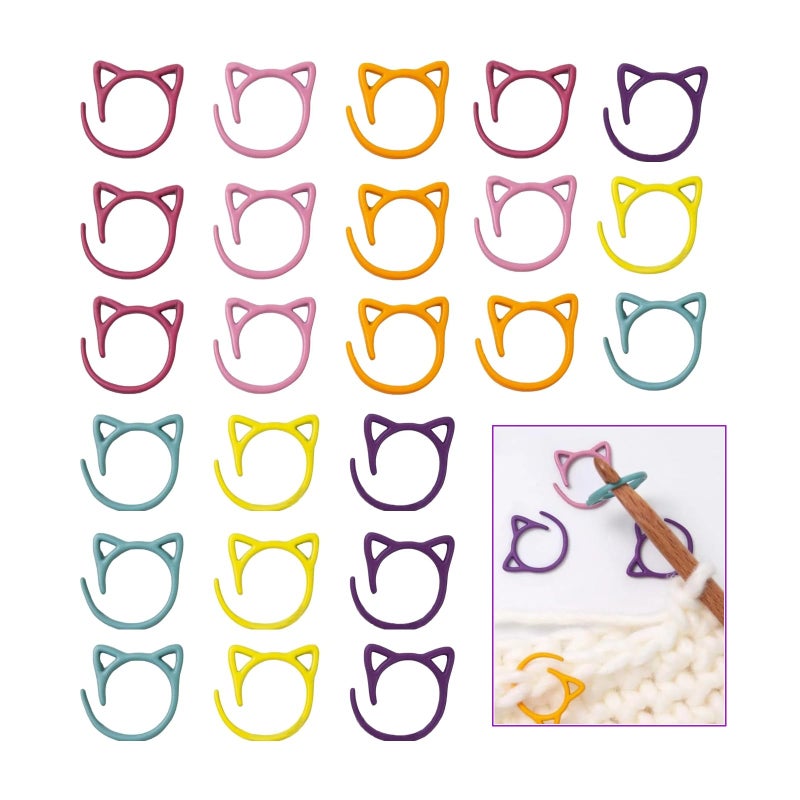 Hilsayum Cat Stitch Markers for Crocheting,Crochet Stitch Markers Cat Metal Stitch Markers Multicolor Knitting Stitch Markers Crochet Markers Ring - Image 1