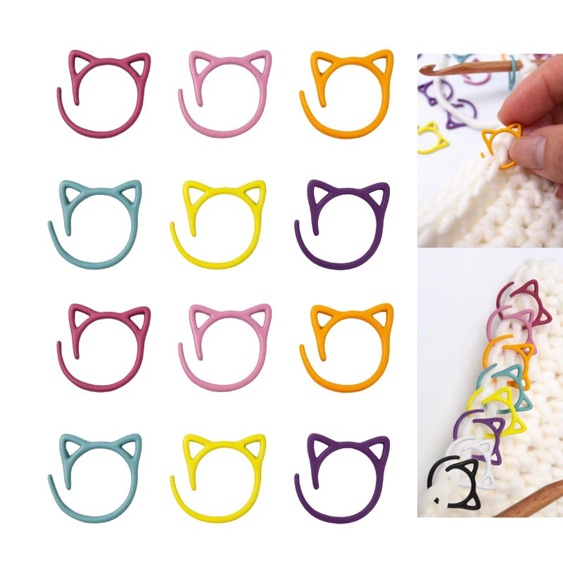 Hilsayum Cat Stitch Markers for Crocheting,Crochet Stitch Markers Cat Metal Stitch Markers Multicolor Knitting Stitch Markers Crochet Markers Ring - Image 5