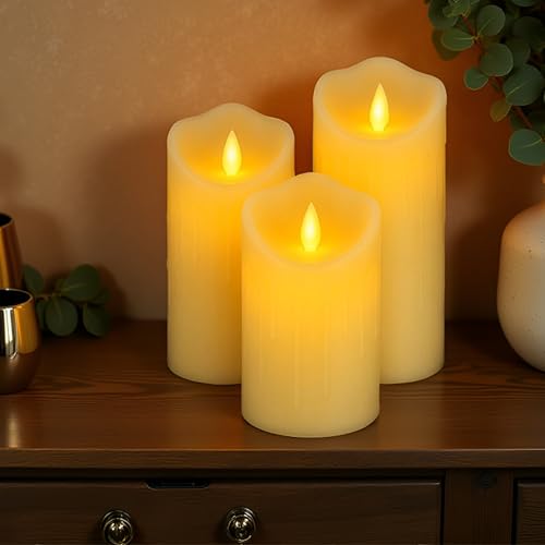 coku Dripping LED Pillar Candles Set of 3 | Flameless Smokeless Battery Operated Realistic Flickering Warm White Lights | Smooth Ivory Candles for Home Decor, Diwali, Christmas & Gifts - Image 1