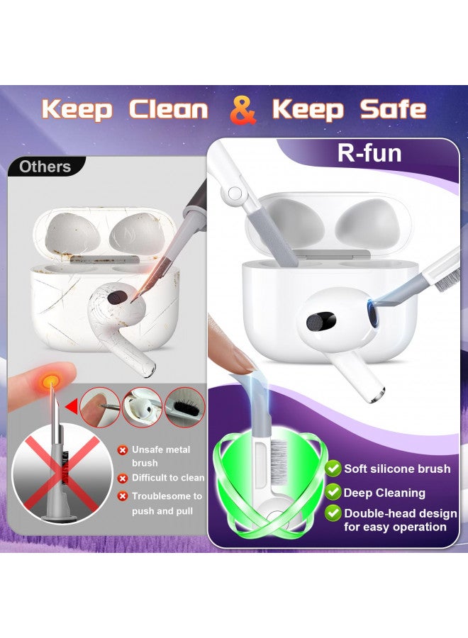 R-fun غطاء شاحن R-fun لجهاز AirPods الجيل الثالث 2021، تصميم غطاء تلقائي مع حماية كاملة من السقوط مع مجموعة تنظيف وسلسلة مفاتيح، أسود ألياف - Image 2