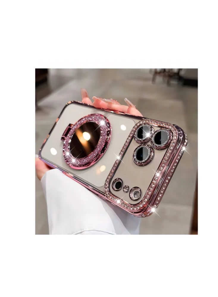 حقيبة هاتف واقية شفافة مغناطيسية مزينة بالكريستال مع مرآة، غطاء واقي لـ iPhone 17/17 Pro/17 Pro Max - Image 2
