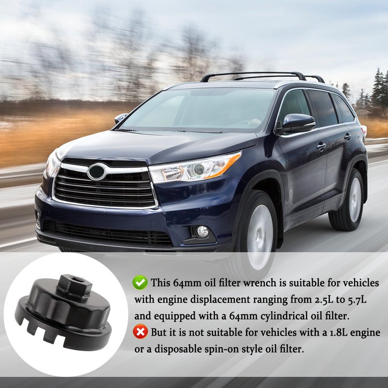 Salior 64mm Oil Filter Wrench,Aluminum Alloy Quickly Oil Filter Removal Tool Compatible with Lexus Toyota Tundra RAV4 Sienna 2.5L to 5.7L Engines Oil Filter Socket (Black) - Image 3