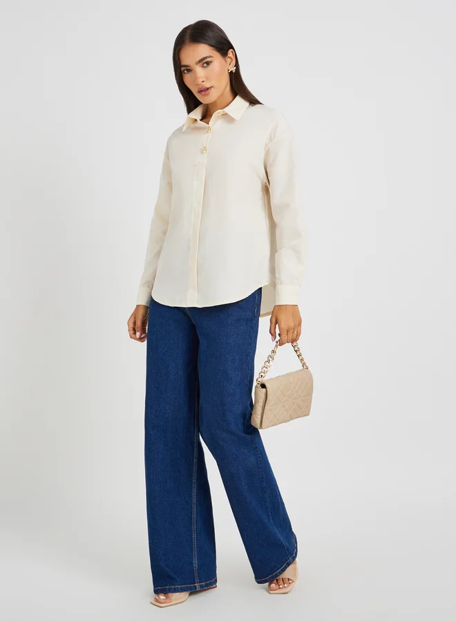 Styli Solid Oversized Buttoned Spread Collar Shirt
