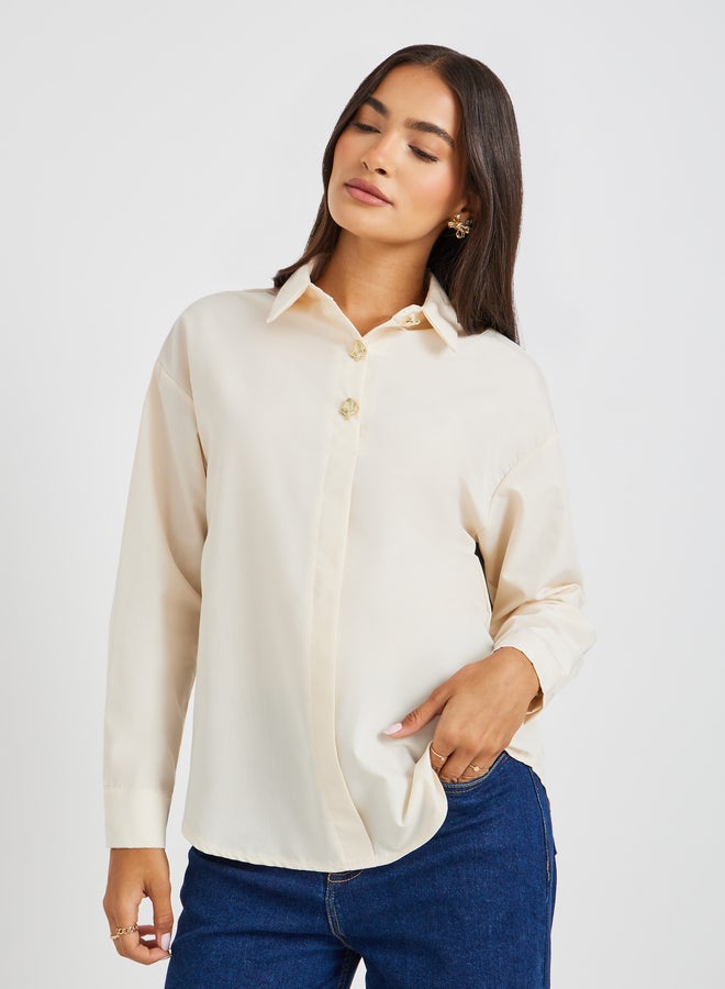 ستايلي قميص بأزرار واسع بياقة عريضة - Image 1