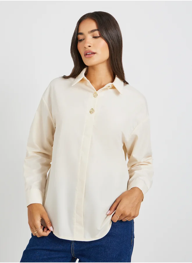 ستايلي Solid Oversized Buttoned Spread Collar Shirt