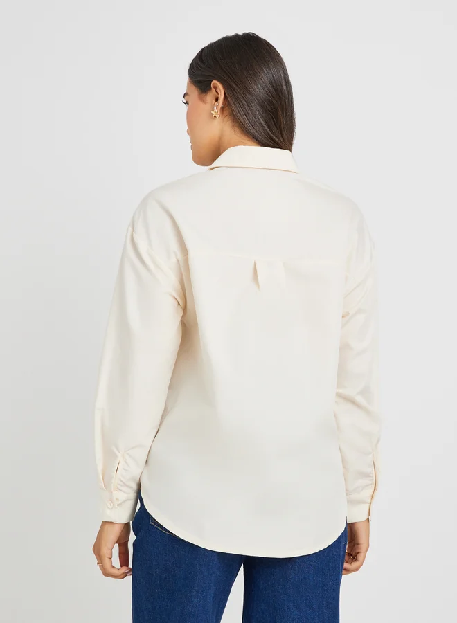 Styli Solid Oversized Buttoned Spread Collar Shirt