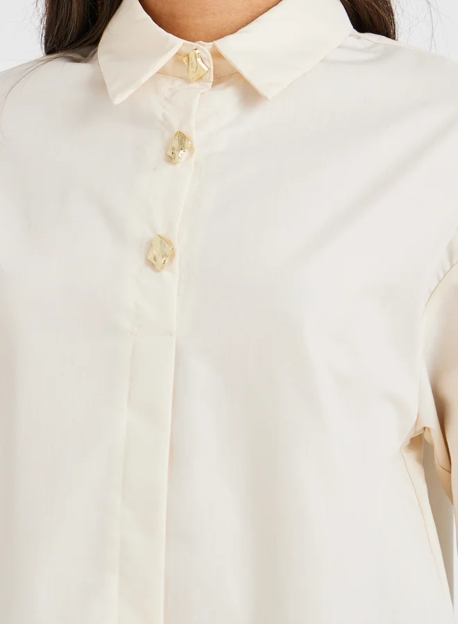 Styli Solid Oversized Buttoned Spread Collar Shirt