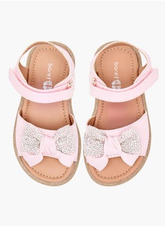 Girls Bow Embellished Flat Sandals with Hook and Loop Closure