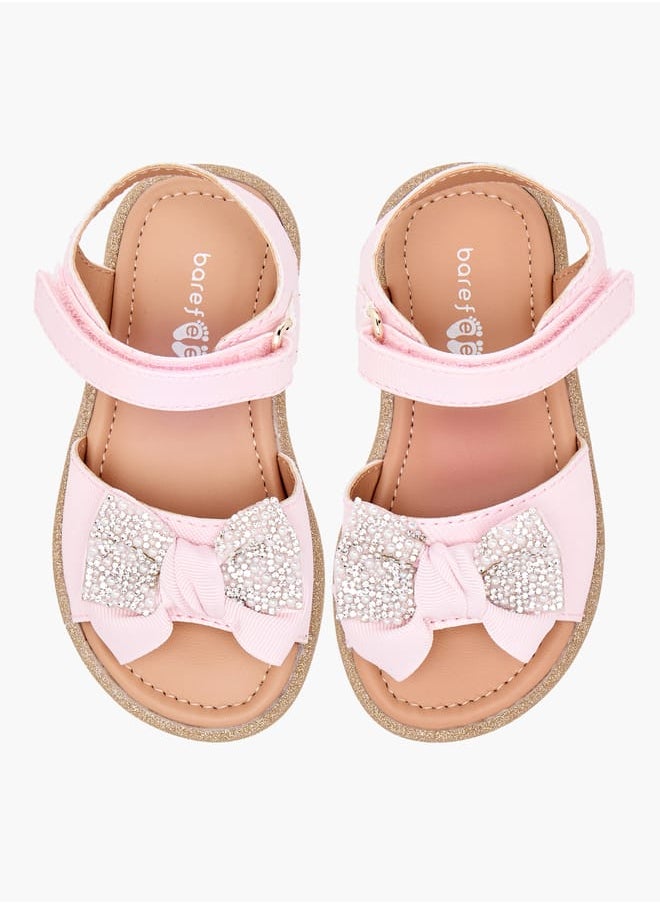 Barefeet - Girls Bow Embellished Flat Sandals with Hook and Loop Closure - Image 1