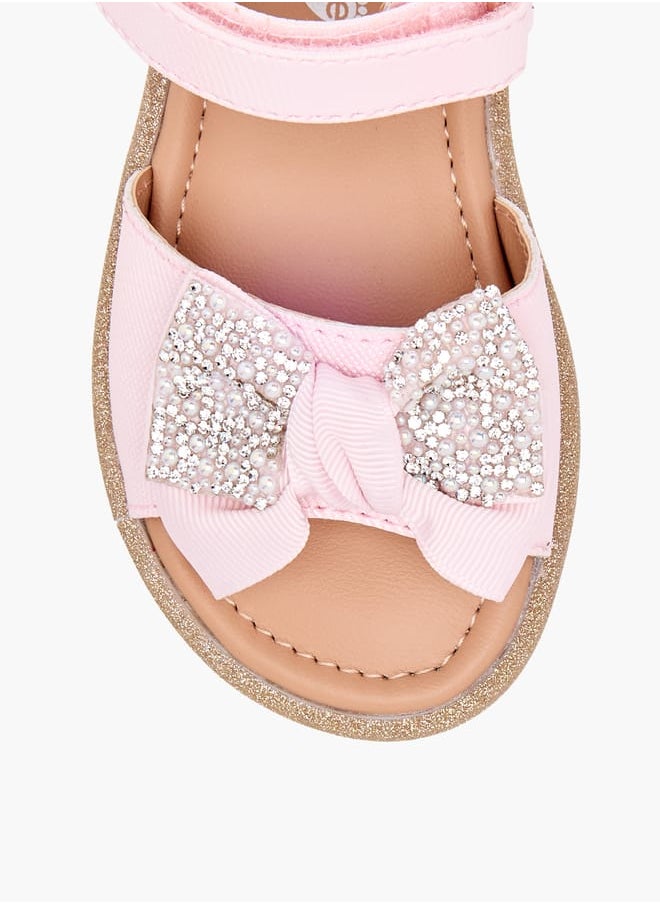Barefeet - Girls Bow Embellished Flat Sandals with Hook and Loop Closure - Image 1