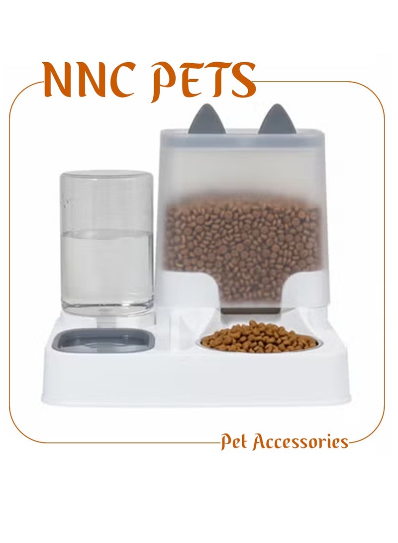 NNC PETS Automatic cat food and water dispenser set, Gravity-fed feeder with Large storage capacity, Stainless steel bowl, and Non-slip base, Suitable for Indoor cats & Small pets, 25 cm (White) - Image 1