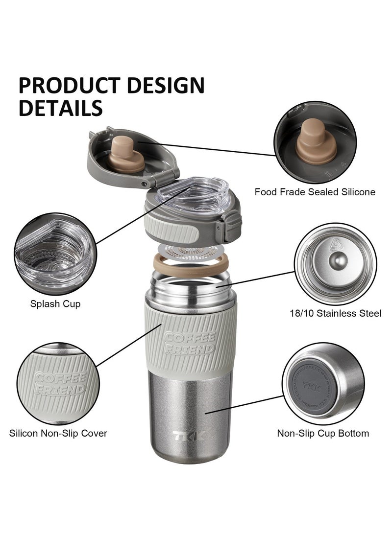 TKK 450ml Stainless Steel Coffee thermos 316 with Anti Scalding Silicone Head Case Keep Temperature For 6 to 12 Hours| Silver - Image 4