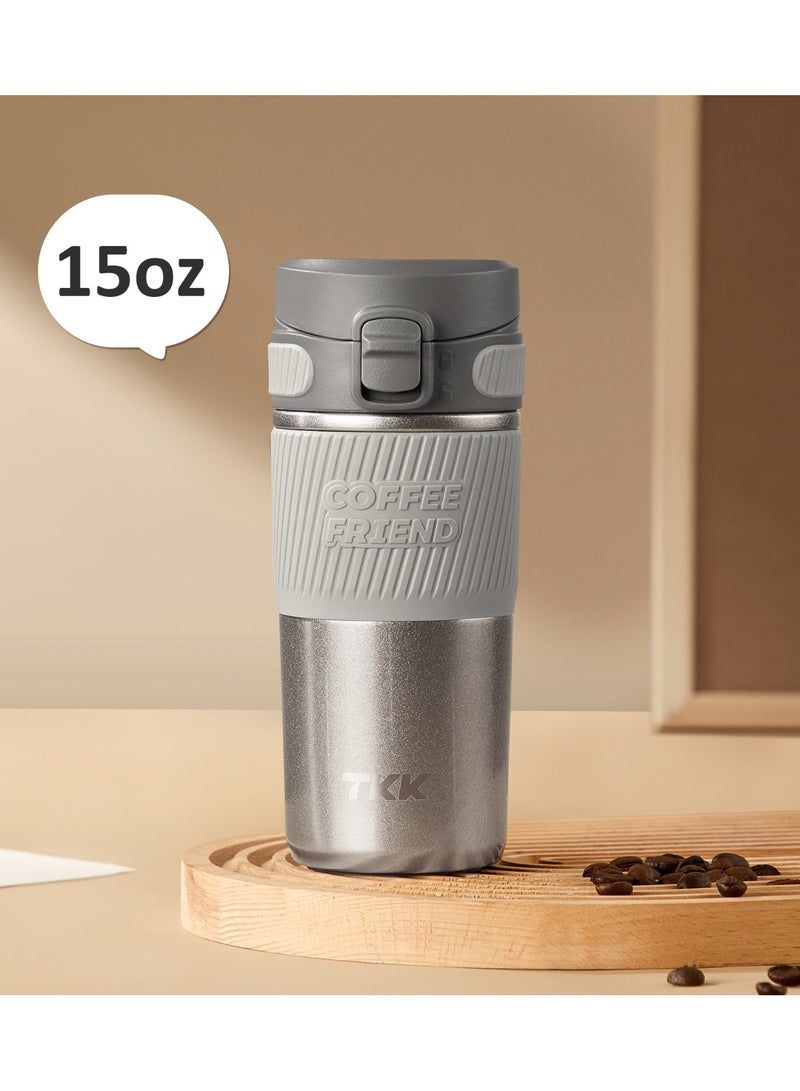 TKK 450ml Stainless Steel Coffee thermos 316 with Anti Scalding Silicone Head Case Keep Temperature For 6 to 12 Hours| Silver - Image 1