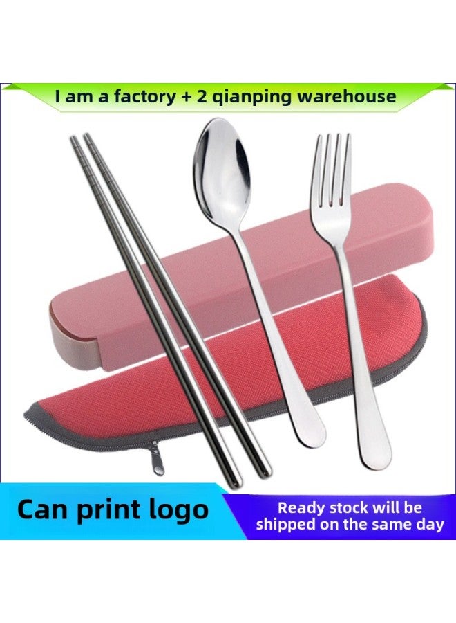 1010 Stainless Steel Tableware Outdoor Travel Student Lunch Box Portable Spoon Fork Chopsticks Three-piece Gift Tableware-Specifications:Spoon Chopsticks-Color:(Triangle Bag) Blue - Image 2
