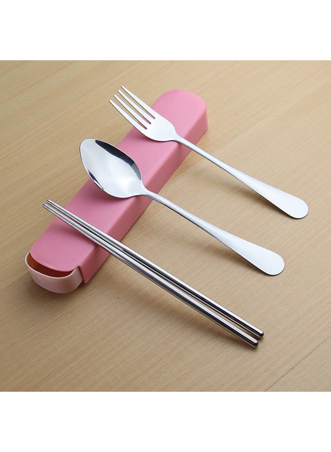 1010 Stainless Steel Tableware Outdoor Travel Student Lunch Box Portable Spoon Fork Chopsticks Three-piece Gift Tableware-Specifications:Spoon Chopsticks-Color:(Triangle Bag) Blue - Image 3