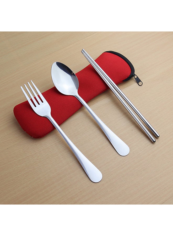 1010 Stainless Steel Tableware Outdoor Travel Student Lunch Box Portable Spoon Fork Chopsticks Three-piece Gift Tableware-Specifications:Spoon Chopsticks-Color:(Triangle Bag) Blue - Image 5