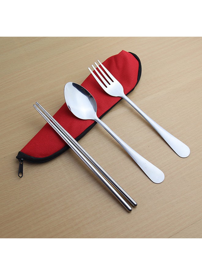 1010 Stainless Steel Tableware Outdoor Travel Student Lunch Box Portable Spoon Fork Chopsticks Three-piece Gift Tableware-Specifications:Spoon Chopsticks-Color:(Triangle Bag) Blue - Image 4