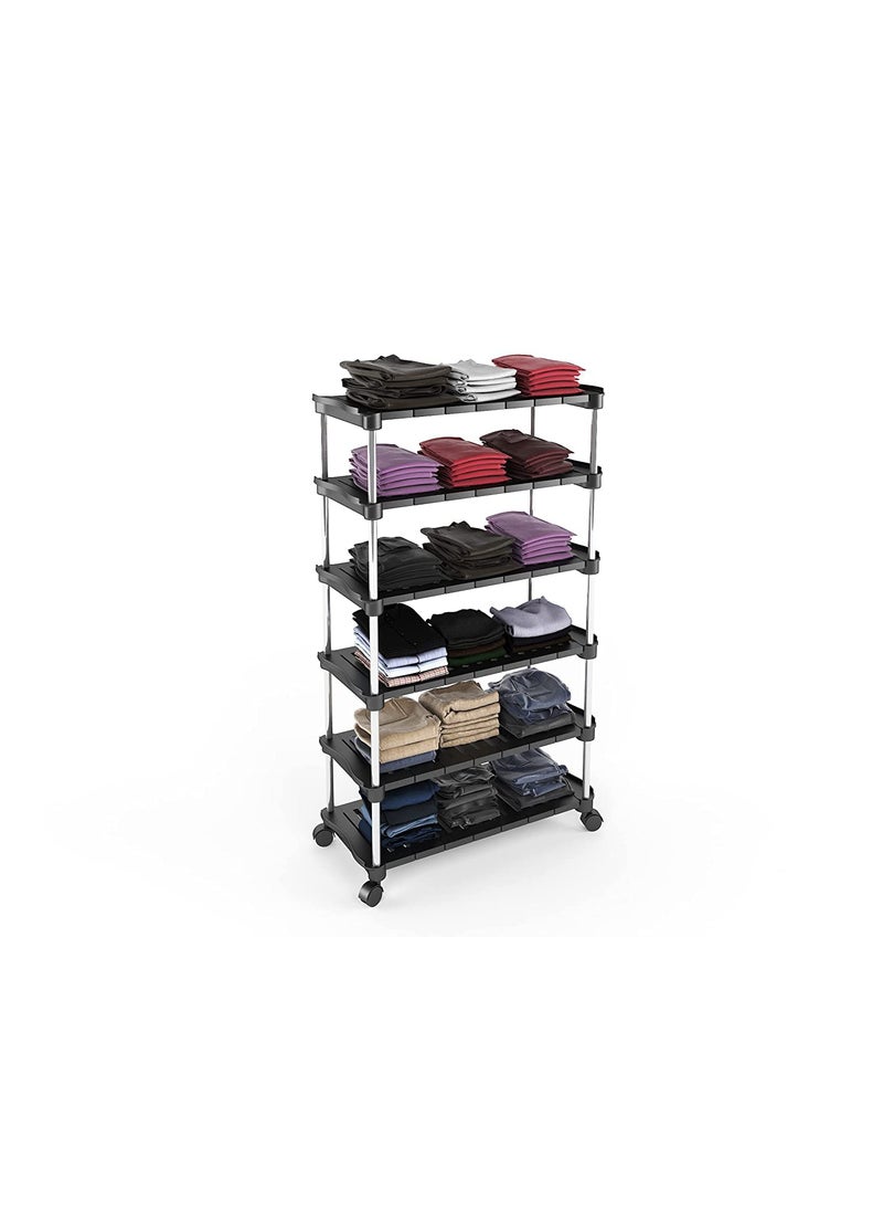 ROLLYWARE ROLLYWARE Super Smart Stackable and Durable Easy to Assemble Space Saving Wardrobe Organizer Shoe RackBook stand 6 SHELVE BLACK  - Image 5