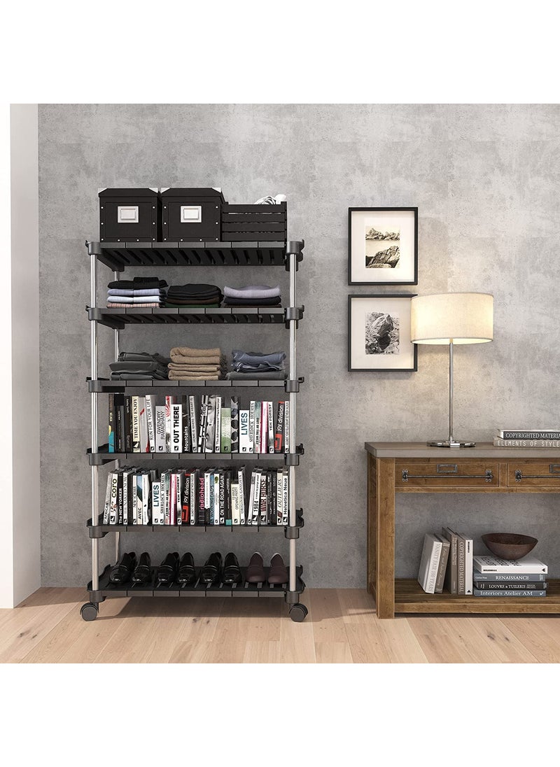 ROLLYWARE ROLLYWARE Super Smart Stackable and Durable Easy to Assemble Space Saving Wardrobe Organizer Shoe RackBook stand 6 SHELVE BLACK  - Image 2