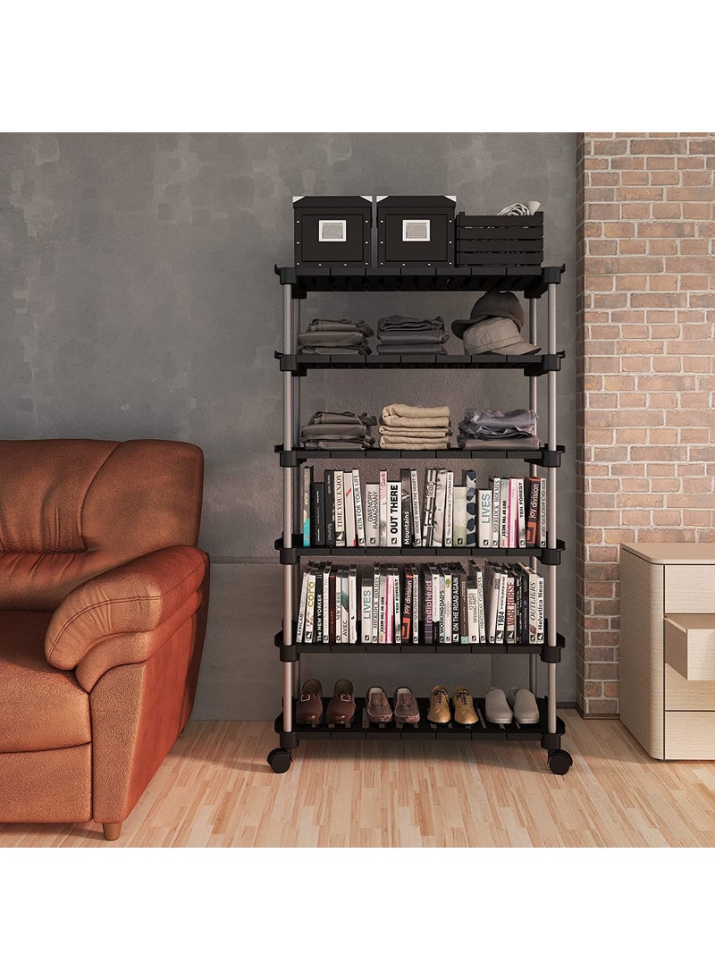 ROLLYWARE ROLLYWARE Super Smart Stackable and Durable Easy to Assemble Space Saving Wardrobe Organizer Shoe RackBook stand 6 SHELVE BLACK  - Image 4