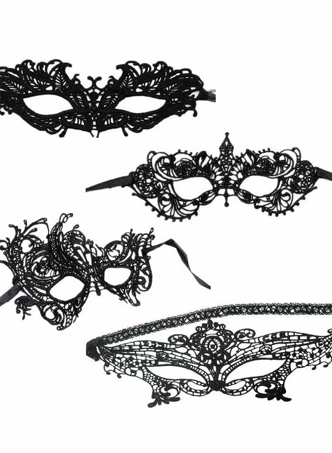 YJ 4 Pieces Women Lace Eye Mask, Masquerade Masks Mysterious Face Venetian Eyemask for Carnival Party Costume Ball, Black - Image 4