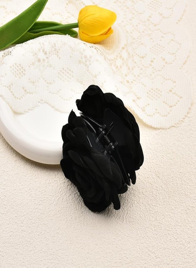Sisadodo Black Rose Hair Clip Claw for Women Girls Hawaiian Flower Hair Clip Barrettes Strong Hold Floral Hair Claw Clamps Beach Holiday Hair Accessories for Women Non Slip Flowers Hairpin Hairclip - Image 5