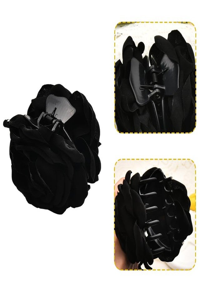 Sisadodo Black Rose Hair Clip Claw for Women Girls Hawaiian Flower Hair Clip Barrettes Strong Hold Floral Hair Claw Clamps Beach Holiday Hair Accessories for Women Non Slip Flowers Hairpin Hairclip - Image 4