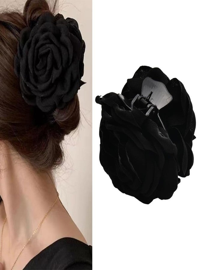 Sisadodo Black Rose Hair Clip Claw for Women Girls Hawaiian Flower Hair Clip Barrettes Strong Hold Floral Hair Claw Clamps Beach Holiday Hair Accessories for Women Non Slip Flowers Hairpin Hairclip - Image 1