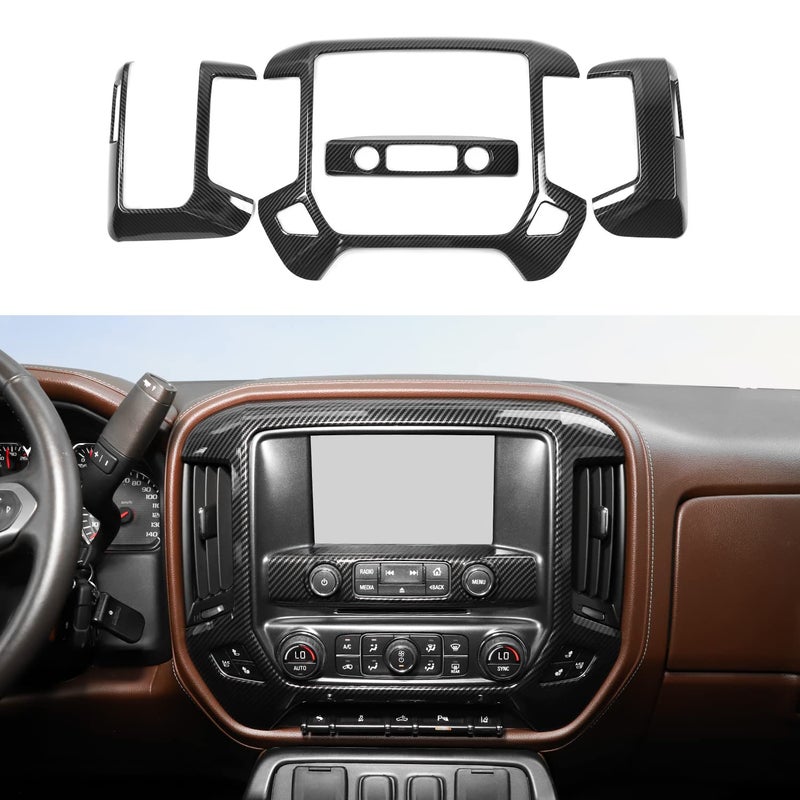 HTHE Center Console Dashboard Panel Cover Trim Dash Panel Cover Compatible with Chevy Silverado GMC Sierra 20142017 Interior Accessories 4pcsSet Carbon Fiber Black