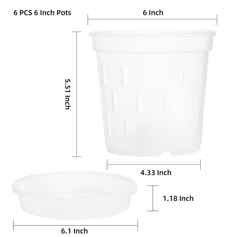 TRUEDAYS Orchid Pot with Saucers â€“ 6 Pack 6 Inch Clear Orchid Pots with Drainage Holes for Repotting â€“ Ideal for Healthy Root Growth â€“ Sturdy Plastic Plant Pot for Indoor & Outdoor Plants - Image 5