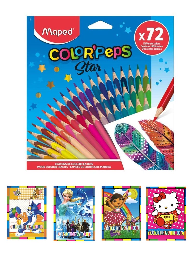 Maped 72-Piece Coloring Pencil Set With 4 Assorted Coloring Books  - Image 1