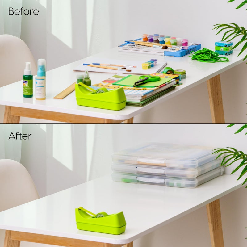 IRIS USA Fits 12" x 12" Paper, 10 Pack Thin Portable Plastic Scrapbook Paper Storage Cases with Built-in Handle for Art and Craft Supplies, Office Document, Stationery, Photo, Vinyl, Notebook, Clear - Image 5