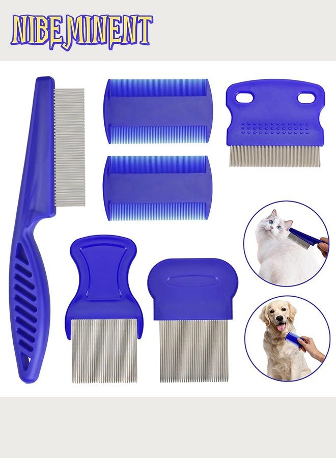 NIBEMINENT 6-Pack Flea Tick Comb, Stainless Steel Round Teeth Dog and Cat Grooming Comb, Double-Sided Professional Pet Tear Stain Remover, Shedding Tool for Small, Medium and Large Pets - Image 1