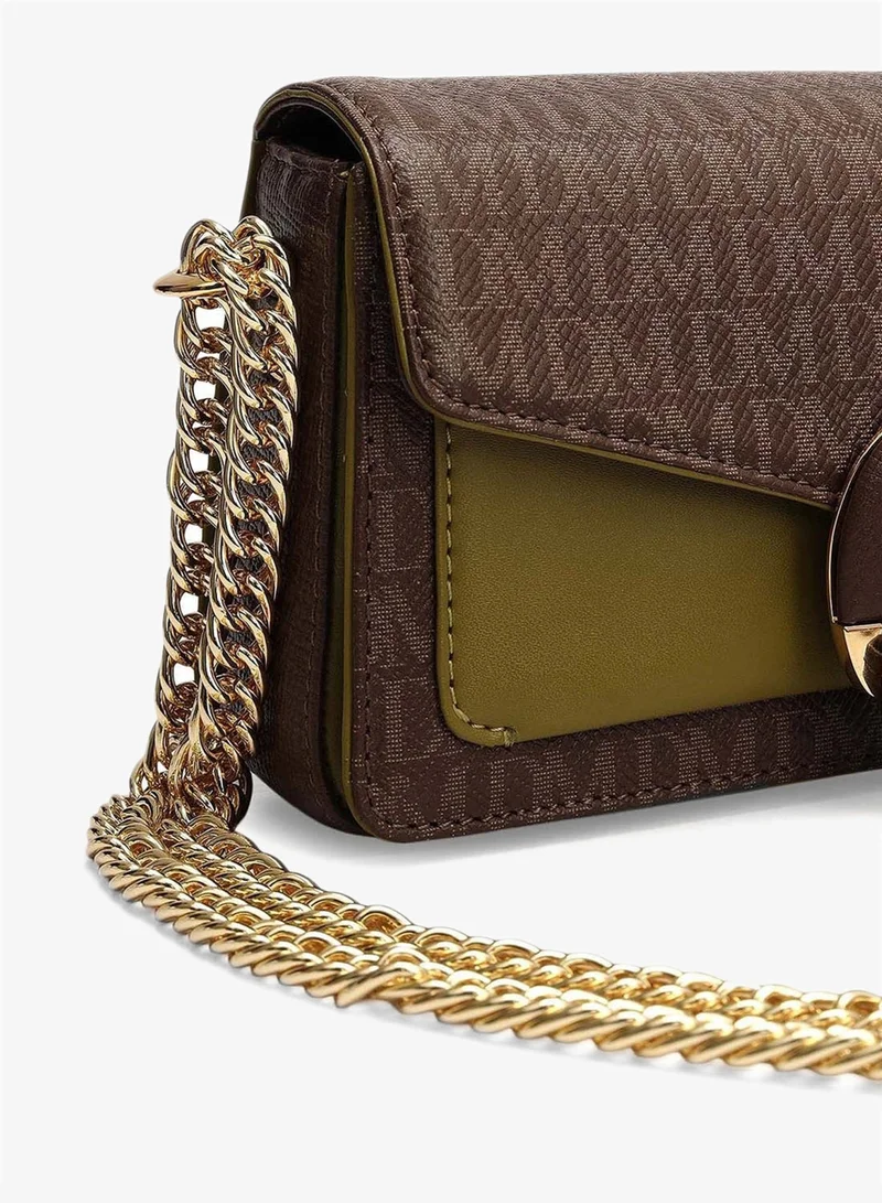 Da Milano  Small Monogram Leather Sling - Walnut & Lime  | Best Price UAE
