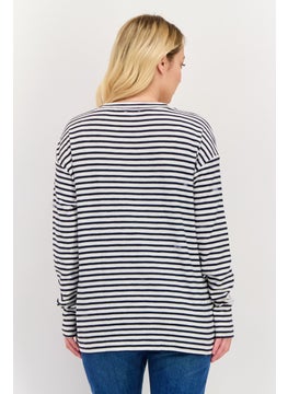 ESPRIT Women Round Neck Long Sleeves Stripe Print Top, White  - Image 2