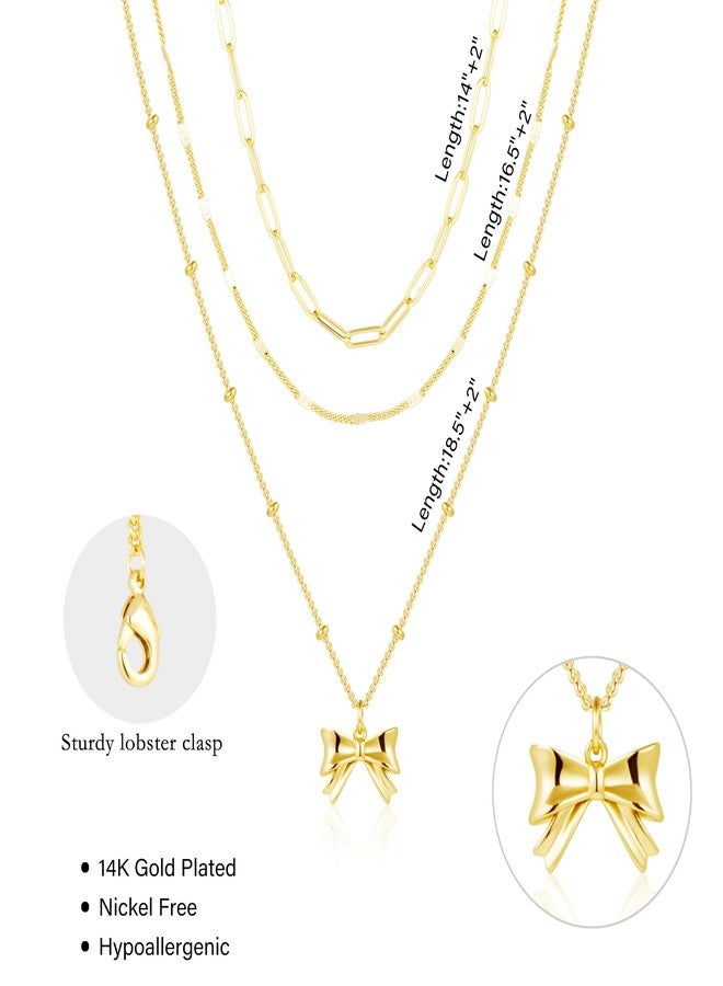 Poxtex Layered Necklaces for Women,14k Gold Plated Dainty Stackable Choker Necklaces for Women,Trendy Layering Small Thin Bow Paperclip Chain Pendant Necklace Set Jewelry Gifts for Women - Image 5