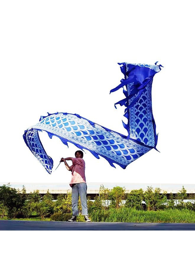 DSJUGGLING 5 Meters (16.4 FT) Blue Scale Dragon Silk-Like Flowy Spinning & Shaking Poi, Outdoor Flinging Fitness Dragon Dance Wu Long 3D Dragon Ribbon Streamer with Adjustable Fiberglass Handstick + Travel Bag! - Image 1