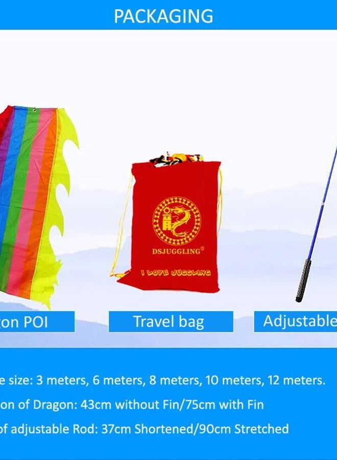 DSJUGGLING 5 Meters (16.4 FT) Blue Scale Dragon Silk-Like Flowy Spinning & Shaking Poi, Outdoor Flinging Fitness Dragon Dance Wu Long 3D Dragon Ribbon Streamer with Adjustable Fiberglass Handstick + Travel Bag! - Image 3