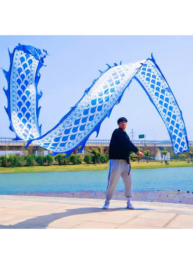 DSJUGGLING 5 Meters (16.4 FT) Blue Scale Dragon Silk-Like Flowy Spinning & Shaking Poi, Outdoor Flinging Fitness Dragon Dance Wu Long 3D Dragon Ribbon Streamer with Adjustable Fiberglass Handstick + Travel Bag! - Image 2