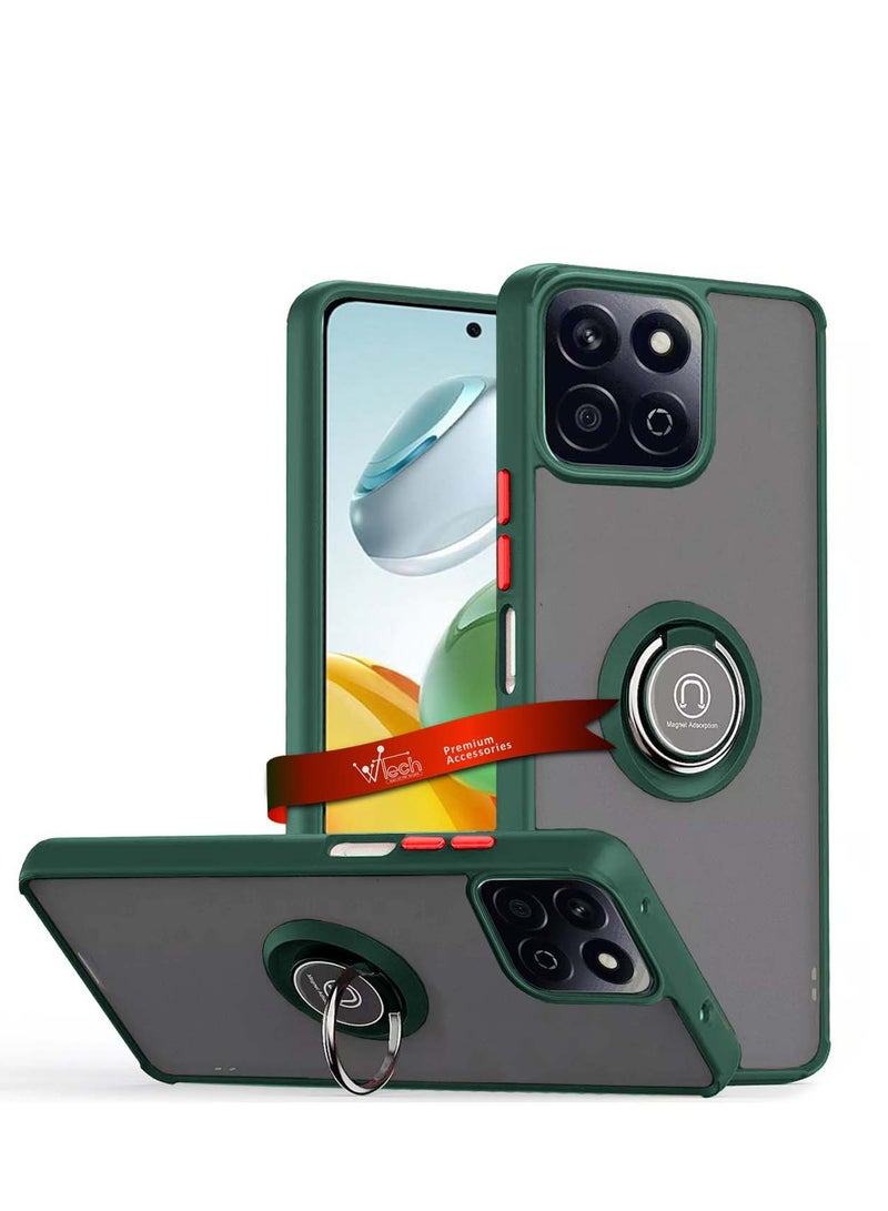 Wtech Honor X7c 4G 2024 Finger Grip Magnetic Hold Kickstand Ring Finger with Built-in Iron Case Cover - Dark Green - Image 1