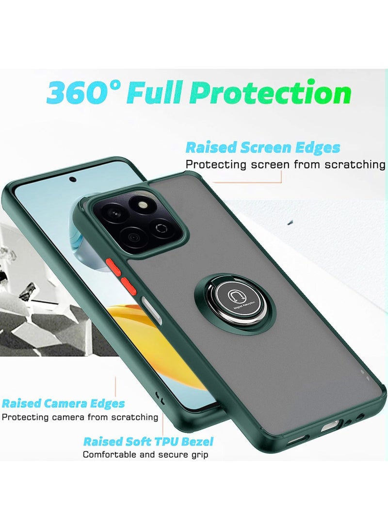 Wtech Honor X7c 4G 2024 Finger Grip Magnetic Hold Kickstand Ring Finger with Built-in Iron Case Cover - Dark Green - Image 2