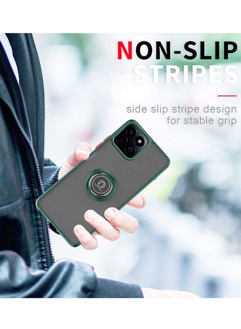 Wtech Honor X7c 4G 2024 Finger Grip Magnetic Hold Kickstand Ring Finger with Built-in Iron Case Cover - Dark Green - Image 3